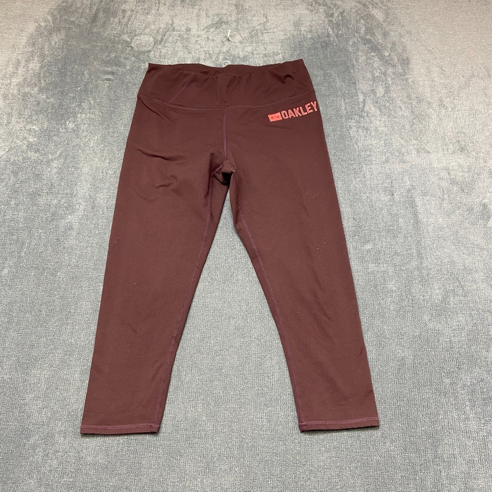 Oakley Leggings Womens Medium Maroon Mid Rise Stretch Workout Yoga Performance